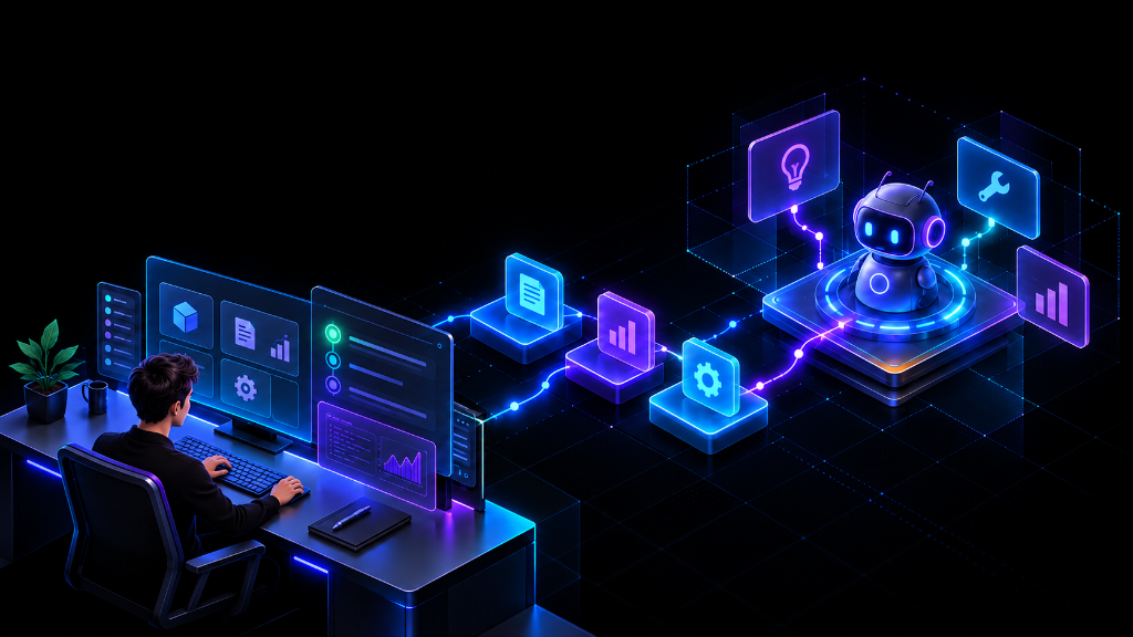 Matrix Agent Illustration: Operator terminal connected to autonomous agent platform